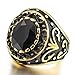 INBLUE Men's Stainless Steel Ring Simulated Agate Silver Gold Tone Black Engraved