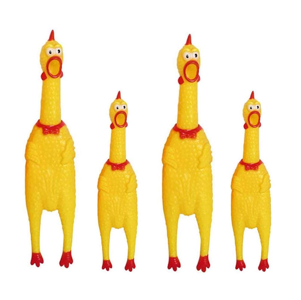 KOMUNJ Pack of 4 Rubber Screaming Chicken Toy Yellow Rubber Squeak Chicken Toy Novelty and Durable Rubber Chicken Decompression Tool Gadgets