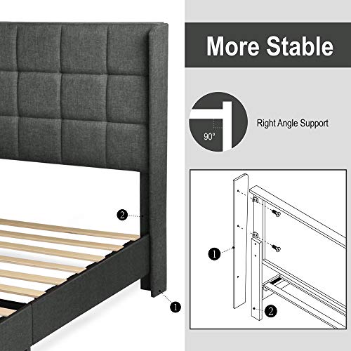 Amolife Queen Size Bed Frame Upholstered Wingback Platform Bed with