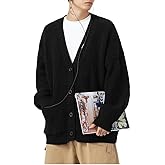 POHADON Mens Cardigan Sweater Button Down Long Sleeve V Neck Cable Knit Sweaters Japanese Streetwear Grunge Clothes