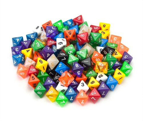 100+ Pack of Random D8 Polyhedral Dice in Multiple Colors By Wiz Dice