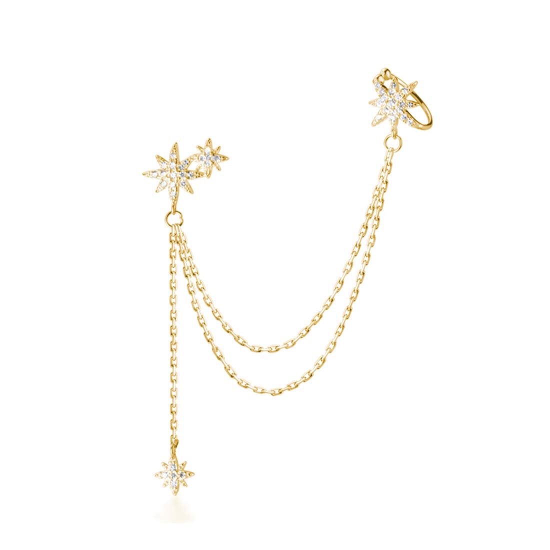 SLUYNZ 925 Sterling Silver Fashion Star Cuff Earring Chain for Women Star Crawler Earring Wrap Earrings (One Earring(Left)-B-Gold Plated)