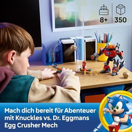 Sonic the Hedgehog Knuckles vs. Dr. Eggmans Egg Crusher Mech - Kreatives Spielzeug mit 2 Minifiguren, Ringe & Chaos Emeralds - Gamer Geschenk Jungen & Mädchen ab 8 Jahren - 77005