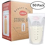 Unimom 50 Breastmilk Storage Bags - 8oz - Zip-Top Leak Proof Closure - Self Standing, BPA Free, Pre Sterilized - Graduated Measurement Markings - Easy Tear for Pouring