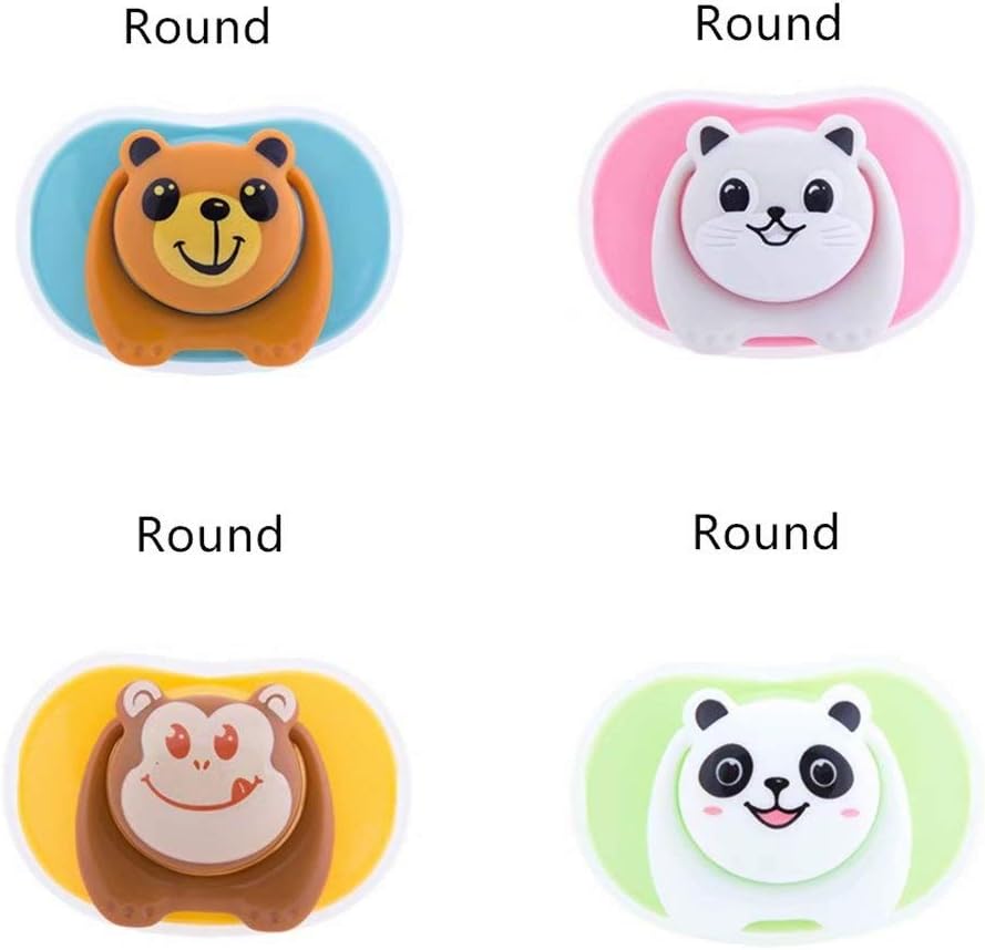 Cute Animal Bear Orangutan Kitten Panda Round Pacifier Value Pack, Boy and Girl, 0-36 Months, 4-Pack, Pink Yellow White Green
