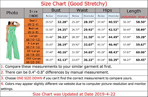 shekiss Womens Sexy Spaghetti Strap Striped Jumpsuits Tie Bowknot Loose Long Pants Casual Summer Rompers Green - Thumbnail 3