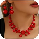 LNNVKRV Chunky Beaded Necklace Earrings for Women Colorful Big Bead Dangling Jewelry Set Fashion Festival Party Jewelry For Women