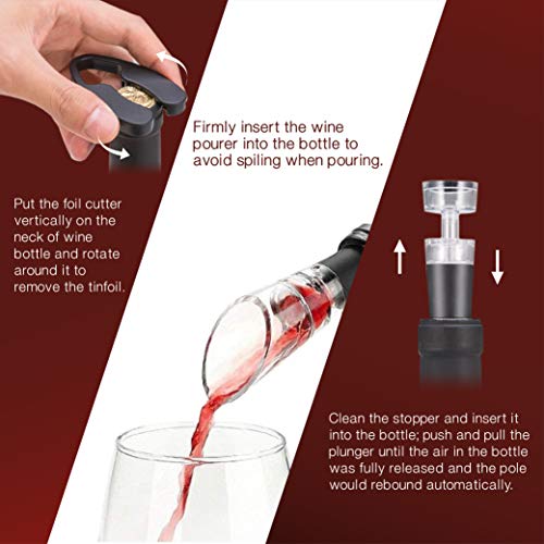 Elabo Electric Wine Opener - Electric Cordless Corkscrew Bottle Opener with Foil Cutter, Vacuum Stopper, Wine Pourer, Charger and 4 AA Rechargeable Batteries - Thumbnail 4