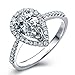 espere Platinum Plated Teardrop CZ Solitaire Engagement Ring in Sterling Silver Size 5-9