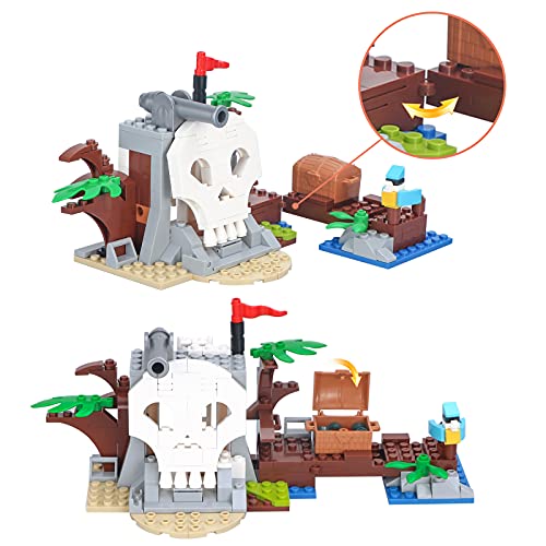 Finebely 3in1 Pirate Ship Building Set with Treasure Island, Toy Pirates Island Building Kit