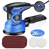 HoLife Random Orbit Sander, 7 Variable Speed, 2.5A/13000RPM 5-Inch Hook and Loop Orbital Sander, 26Pcs Sandpapers and 2 Polisher Accessories Kit, Efficient Dust Collection System for DIY - Blue