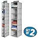 mDesign Fabric Over Rod Hanging Closet Storage Organizers, Includes a Wide 6-Shelf Sweater Organizer, and a Narrow 10-Shelf Shoe Rack - Textured Print - Set of 2 - Gray