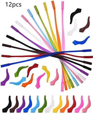 Lvcky 12 Pieces Kids Silicone Eyeglass Strap with 12 Pairs Ear Grip Hooks Anti-Slip Retainer Cord Holder for Glasses Sunglasses, 12 Colors