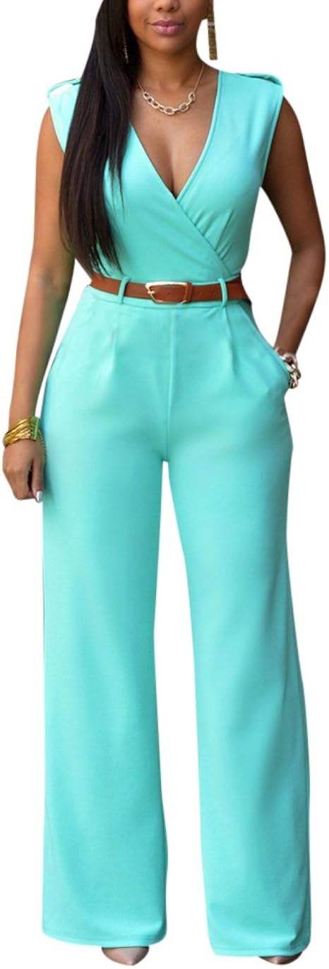 Shownicer Jumpsuit Damen Sommer - Ärmellos Mit V-Ausschnitt Elegant
