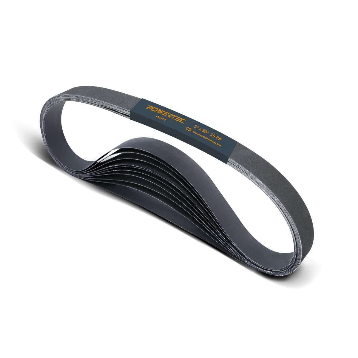 POWERTEC 457600 1” x 30” Sanding Belts, Silicon Carbide Abrasive 600 Grit Sandpaper – 10 Pack