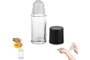 LQMBABY 50ML Round Glass Empty Roller Bottles for Essential Oils, Leak-Proof Deodorant Roll On Bottles Containers Empty, Refillable Roller Massage Ball Applicator with Cap for Perfume, Cosmetics Container