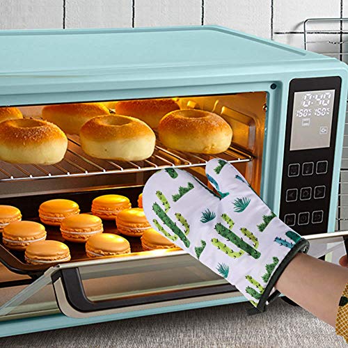 AhlsenL Heat Resistant Oven Mitts + 2 Cotton Pot Holders Non Slip Oven GlovesÂ for Kitchen Cooking Baking, BBQ, Grilling Machine Washable(Cactus)