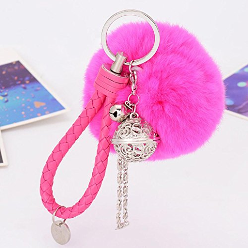 BCDshop Cute Cute Faux Fur Ball Cell Phone Car Keychain Pendant Handbag Charm Key Ring Xmas Gift (Hot Pink, alloy)
