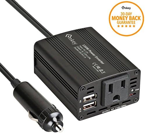 Enkey 150W Car Power Inverter DC 12V to 110V AC Converter with 3.1A Dual USB Charger - Black