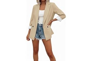 Women's Open Front Solid Color Blazer Long Sleeve Business Casual Office Work Jacket