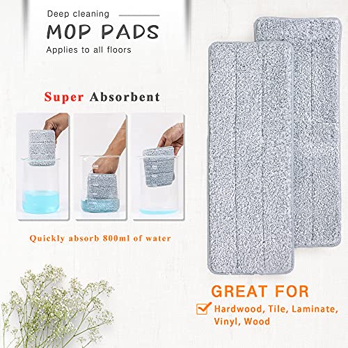 oshang Flat Squeeze Mop and Bucket - Hand-Free Wringing Floor Cleaning Mop - 4 Pieces Washable & Reusable Microfiber Mop Clothes/Pads Included - Wet or Dry Usage on Hardwood, Laminate, Tile