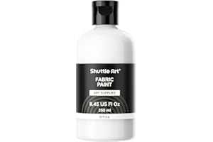 Shuttle Art White Fabric Paint, 8.45 oz(250 ml) Fabric Paint for Clothes Permanent, Non-Toxic Textile Paint for DIY Arts & Crafts, T-Shirts, Shoes, Jeans, Ideal for Base Coverage, Blending & Detailing