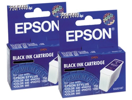 Epson S020187 Ink Jet Cartridge (Black), 2 pack
