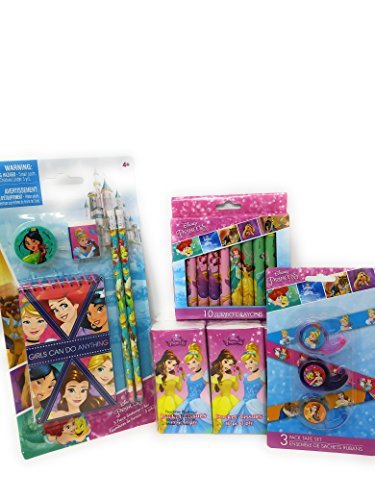 Back to School Toddler Pre-school Elementary School Supplies Pencils Tissue Tape Crayons Mini Notebook Princess Little Mermaid Snow White Beauty (4 Piece set)