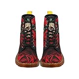 D-Story Shoes Skull With Flower Lace Up Martin Boots For Women