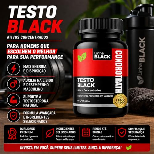 Testo Black Suplemento Alimentar Masculino 60 Cápsulas Aumento Libido Energia Vitalidade de Forma Natural Performance Masculina