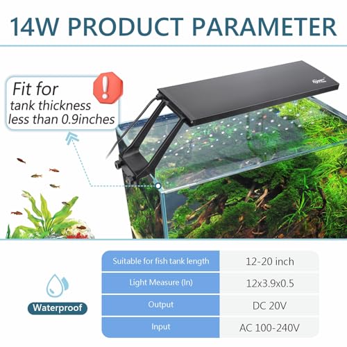 hygger Clip On 24/7 Lighting Aquarium LED Light,Sunrise-Daylight-Moonlight and DIY Mode, Adjustable Timer/Brightness Fish Tank Light with 7 Colors for Planted Tank (14W for 12~20in Tank)