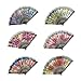 YOKIND 10 Pack Vintage Spanish Floral Folding Hand Fan Sequin Fabric Folding Handheld Hand Fan, Random Color