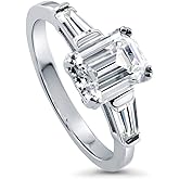 BERRICLE Sterling Silver Solitaire 3-Stone Promise Wedding Engagement Rings for Her, Cubic Zirconia CZ Ring - Emerald, Pear, Round Cut