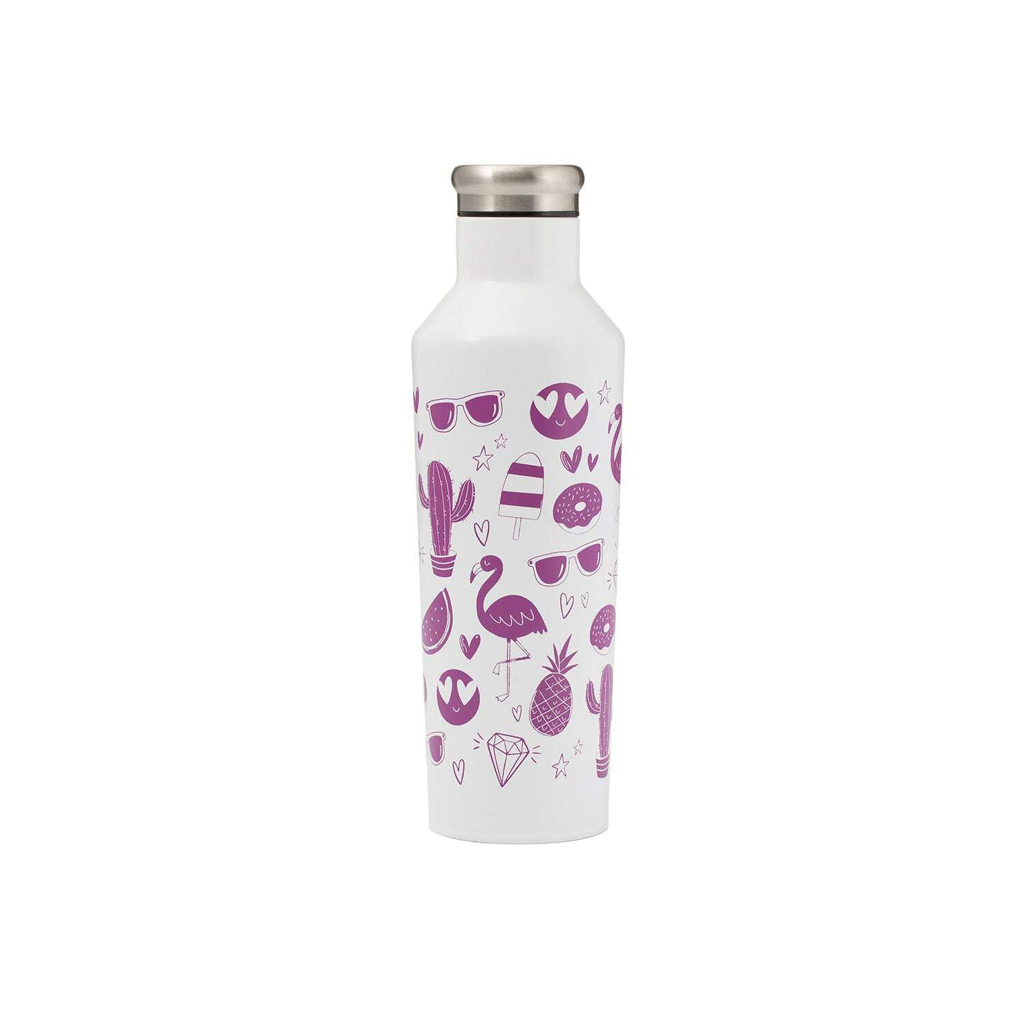 Typhoon Pure 800 ML Colour Changing Steel Water Bottle with Emoji Print Design, Pink & White
