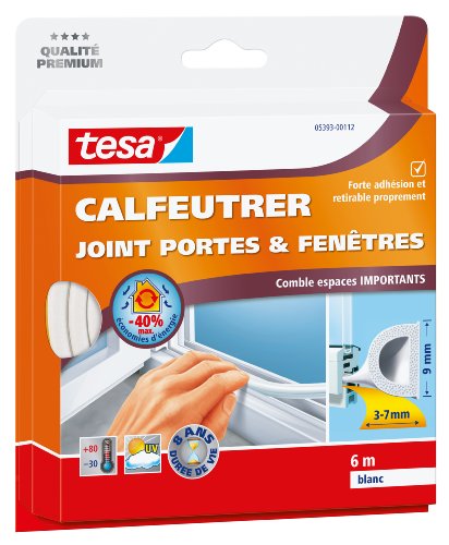 Tesa 05393-00112-00 Caulking Gasket Doors & Windows Fills All Spaces from 3 to 7 mm - 6 m x 9 mm - White