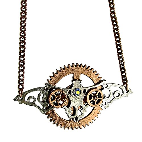 Steampunk Necklace Copper Gears Bat Wings