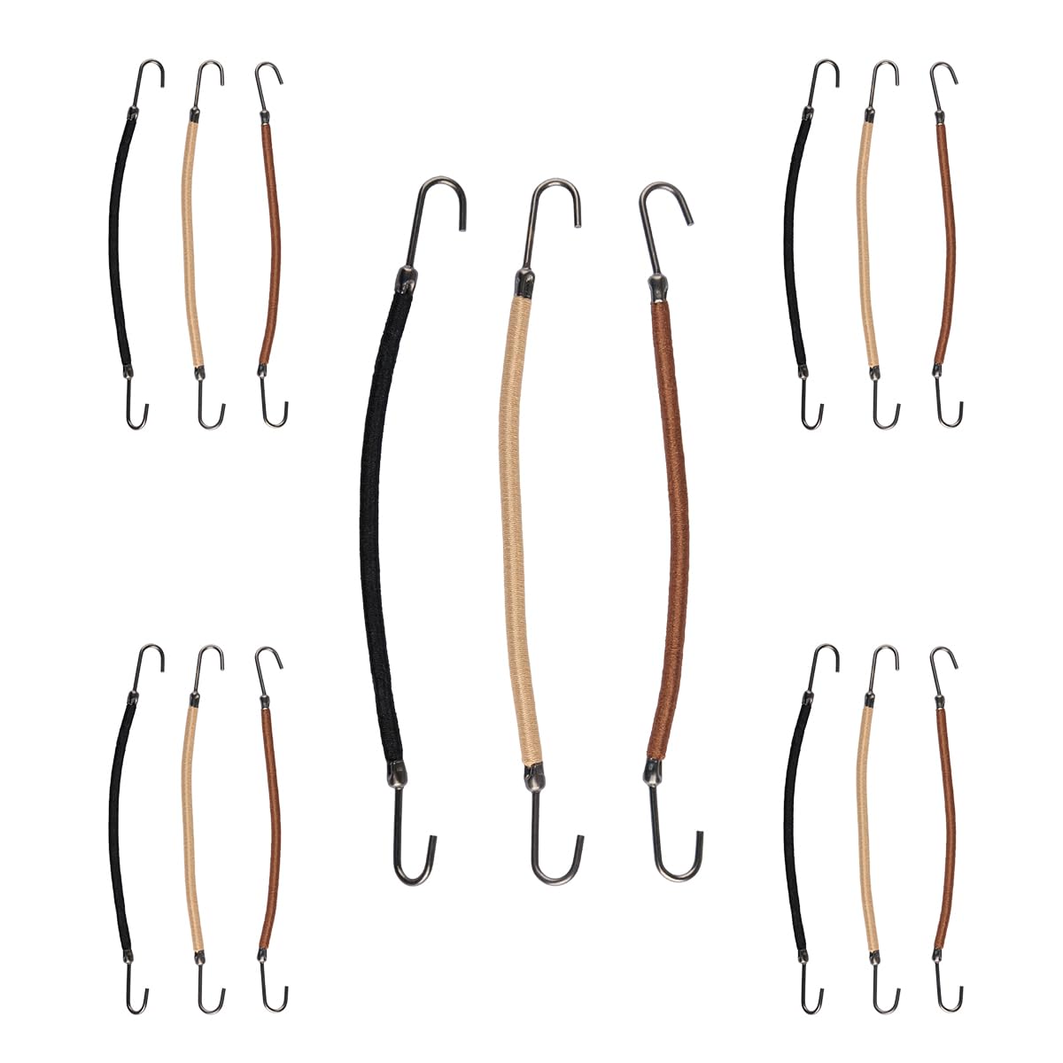 GroveEss 15PCS Elastic Ponytail Holders,Durable Hook Hair Tie Bands,Hair Bungee Cords with Hooks Hair Styling Accessories for Girls Women Ladies