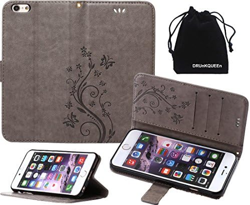 DRUnKQUEEn iPhone 6s Plus Case, iPhone 6 Plus Case, Premium Quality Protective Flip Folio PU Leather Cover Wallet Phone Holder with Foldable Kickstand for Apple iPhone 6Plus / iPhone 6sPlus