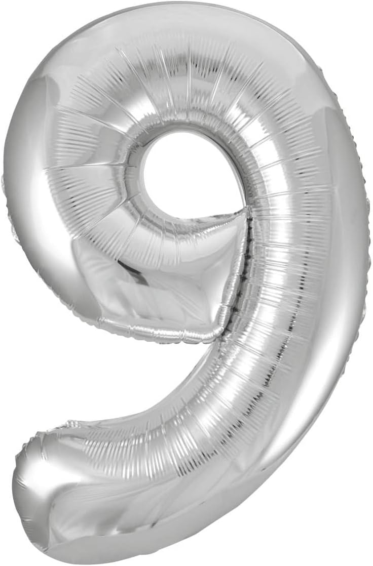 Unique Silver Number 9 Foil Balloon 86cm Large One Piece Birthday Party Decor