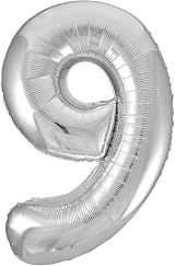 Unique Silver Number 9 Foil Balloon 86cm Large One Piece Birthday Party Decor