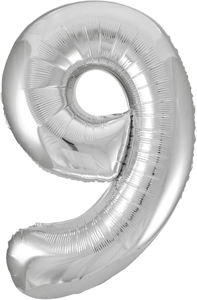Unique Silver Number 9 Foil Balloon 86cm Large One Piece Birthday Party Decor