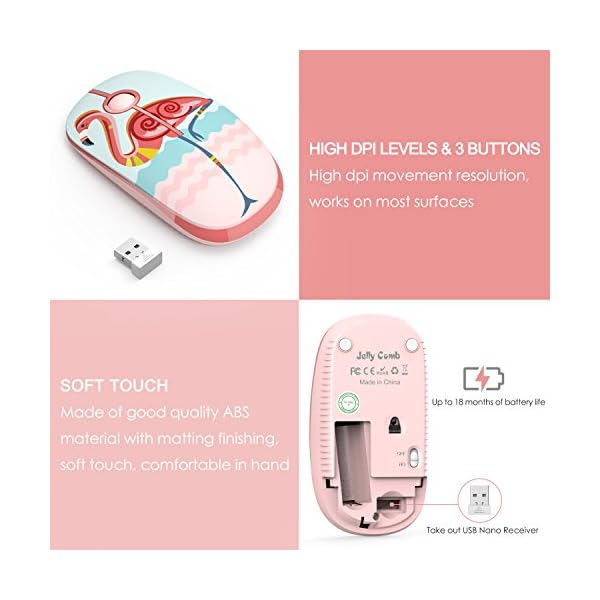 Wireless-Mouse-Jelly-Comb-MS001-24G-Computer-Mice-with-Nano-Receiver-for-PCDesktopLaptop-with-USB-ports-and-WindowsMacLinux-Silent-Smooth-Basic-Design-Flamingo Wireless Mouse, Jelly Comb MS001 2.4G Computer Mice with Nano Receiver for PC/Desktop/Laptop (with USB ports) and…