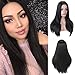 MISSWIG Natural Long Straight Synthetic Black Wig Heat Resistant Wigs for Women Party Wear 21 Inches