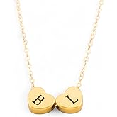 HotMixCold Tiny Silver Initial Heart Necklace, Monogram Pendant Gold Necklace, Rose Gold Couple or Sister Necklace, Customize Delicate Mothers Jewelry