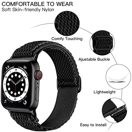 Lerobo Elastic Band Compatible with Apple Watch Band 44mm 45mm 42mm 49mm 46mm Men Nylon Solo Loop Sport Strap for iWatch Ultra 3 2 1 SE SE2 SE3 Band iWatch Series 11 10 9 8 7 6 5 4 3 2 1 Women, Black