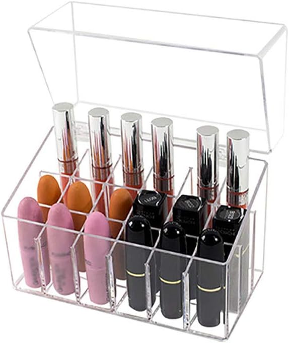 Kitchenmore Lipstick Organizer Cosmetic Storage Box Clear Acrylic Makeup Organizer Storage Box with Lid Lipstick Holder Box Cosmetic Jewelry Box Makeup Holder