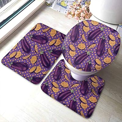 Amazon Com Bath Rugs For Bathroom Washable Eggplant Realistic Looking Eggplants With Eighties Inspired And Dotted Purple Background Purple Orange Large Floor Mats For Living Room Colorful Kitchen Dining