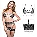UTIMI Women Four-Piece Sexy Lingerie Set Lace Sleepwear Enticing Nightwear with Bra, Waist Strap, G String and Net Stockings