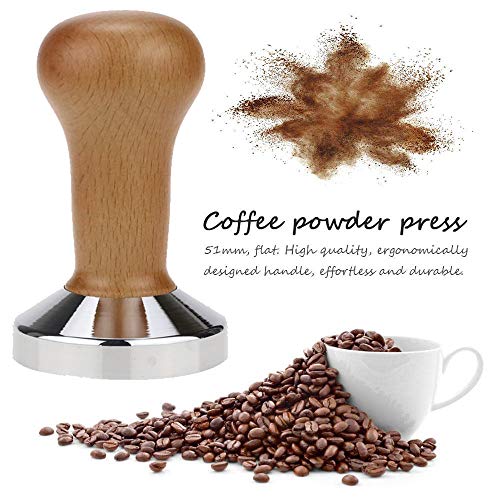 Kaffee Tamper 51mm Holz, Espresso Tamper Set Mit Avec Coussin en Silicone, Edelstahl Barista Tamper Presse 51mm Für… – Bild 5