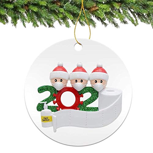 Christmas Ornaments 2020 Xmas Decorative Ornament DIY Quarantine Family Personalized Name with Face Mask Hand Sanitizer Toilet Paper, Creative Gifts for Family Customized (Family of 3 --White, 1 Pcs)